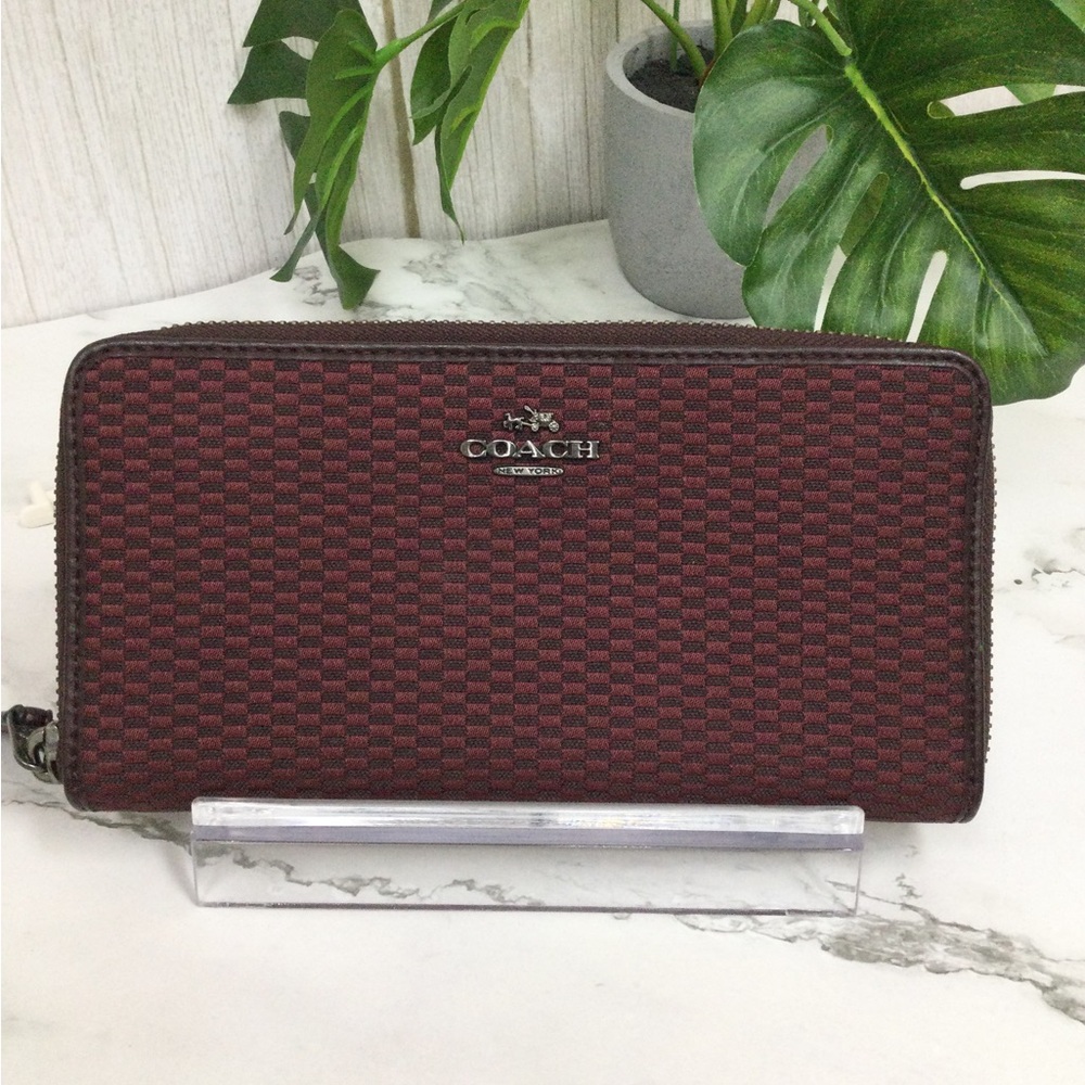 COACH Men's Zip-Around Wallet in Burgundy Checker